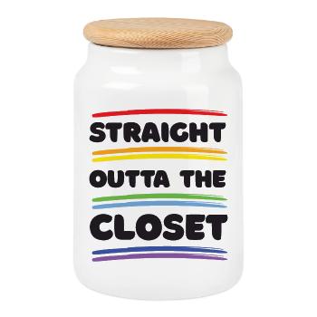 Pride Month - Straight Outta The Closet - Cookie Jar with Wooden Lid - white - Front