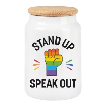 Pride Month - Steh auf. Sprechen Sie sich aus. - Keksdose mit Holzdeckel - Weiß - Vorne
