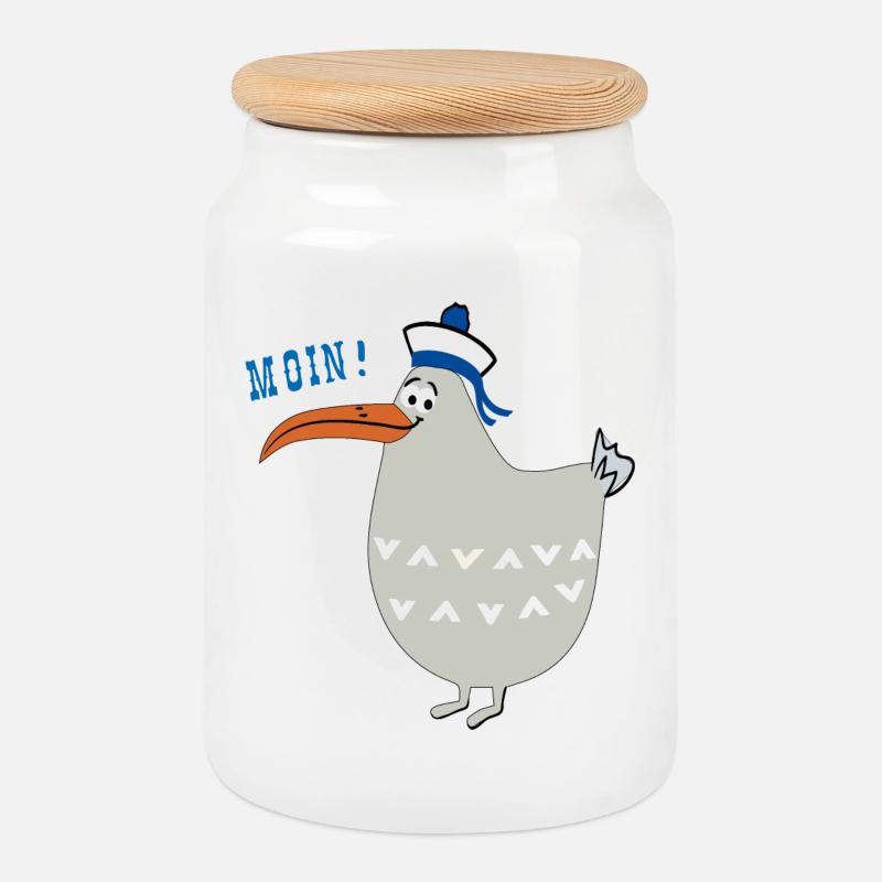 Moin, maritim, Möwe - Keksdose mit Holzdeckel - Weiß