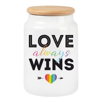 Mois de la fierté LGBTQ - L’amour gagne toujours - Boîte à biscuits avec couvercle en bois - blanc - Devant