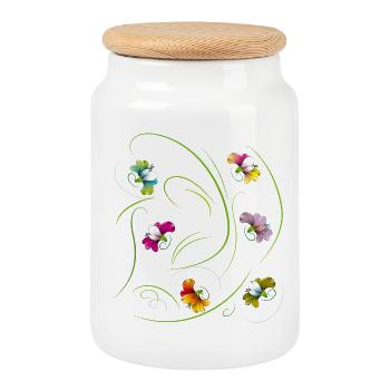 Flower Tendril, Flowers - Cookie Jar with Wooden Lid - white - Front