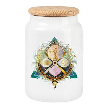 Amulet with golden tree and nature elements - Cookie Jar with Wooden Lid - white - Front