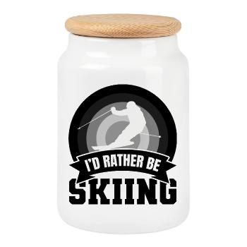 Je préfère aller skier - Boîte à biscuits avec couvercle en bois - blanc - Devant