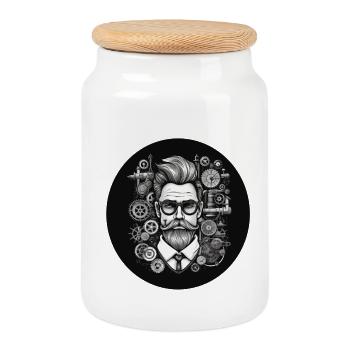Engineer white - Cookie Jar with Wooden Lid - white - Front