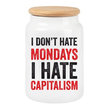 Ich hasse den Montag nicht. Ich hasse den Kapitalismus - Keksdose mit Holzdeckel - Weiß - Vorne