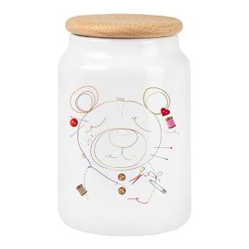 Broderie d’ours en filigrane et couture à partir de ridules - Boîte à biscuits avec couvercle en bois - blanc - Devant