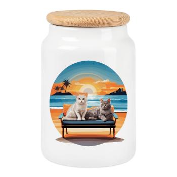 Chats sur le canapé - Boîte à biscuits avec couvercle en bois - blanc - Devant