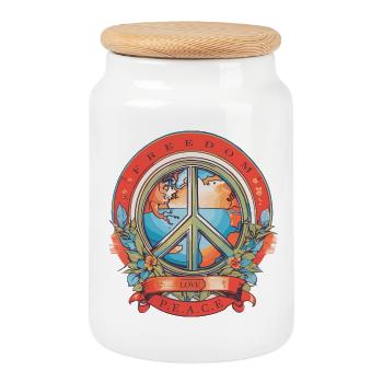 Liberté, Amour, Paix - Boîte à biscuits avec couvercle en bois - blanc - Devant