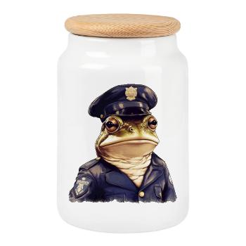Grenouille de la police - Boîte à biscuits avec couvercle en bois - blanc - Devant