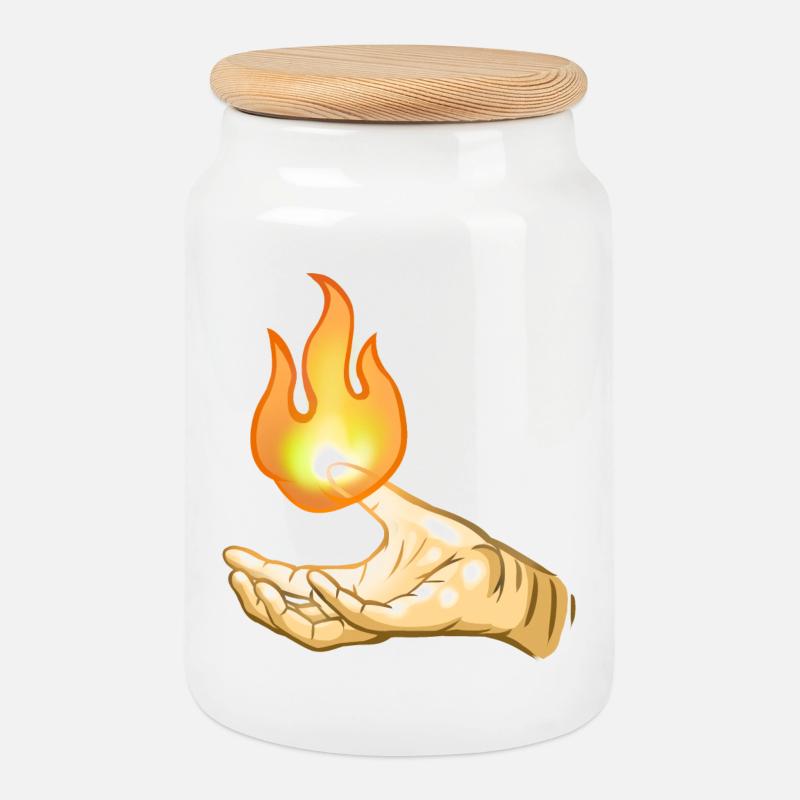 Flamme über der Hand - Keksdose mit Holzdeckel - Weiß