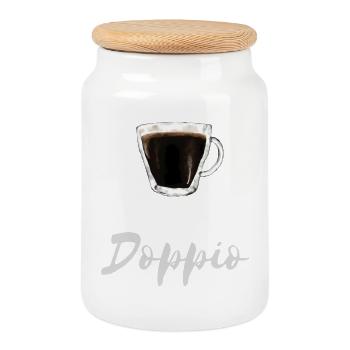 Doppio Espresso Coffee Barista Cafe Shirt - Cookie Jar with Wooden Lid - white - Front