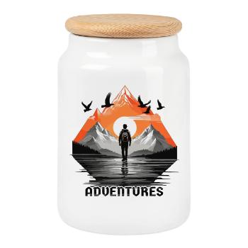 Adventure Travel - Cookie Jar with Wooden Lid - white - Front