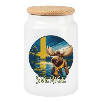 Sverige - Sweden - Schweden - Elch - Moose - Älg - Cookie Jar with Wooden Lid - white - Front