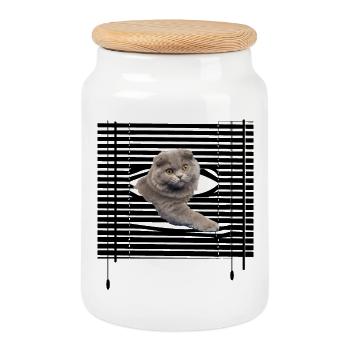 Meine Katze flieht - Keksdose mit Holzdeckel - Weiß - Vorne