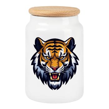 Tigre rugissant – Wild Big Cat Design - Boîte à biscuits avec couvercle en bois - blanc - Devant