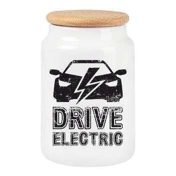 Drive Electric Supercharge - Elektro Auto Fans - Keksdose mit Holzdeckel - Weiß - Vorne