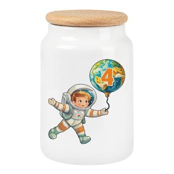 4 Kindergeburtstag Astronaut Astronauten Erde - Keksdose mit Holzdeckel - Weiß - Vorne