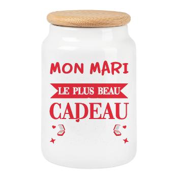 Mon mari est et sera toujours le plus beau cadeau - Boîte à biscuits avec couvercle en bois - blanc - Devant