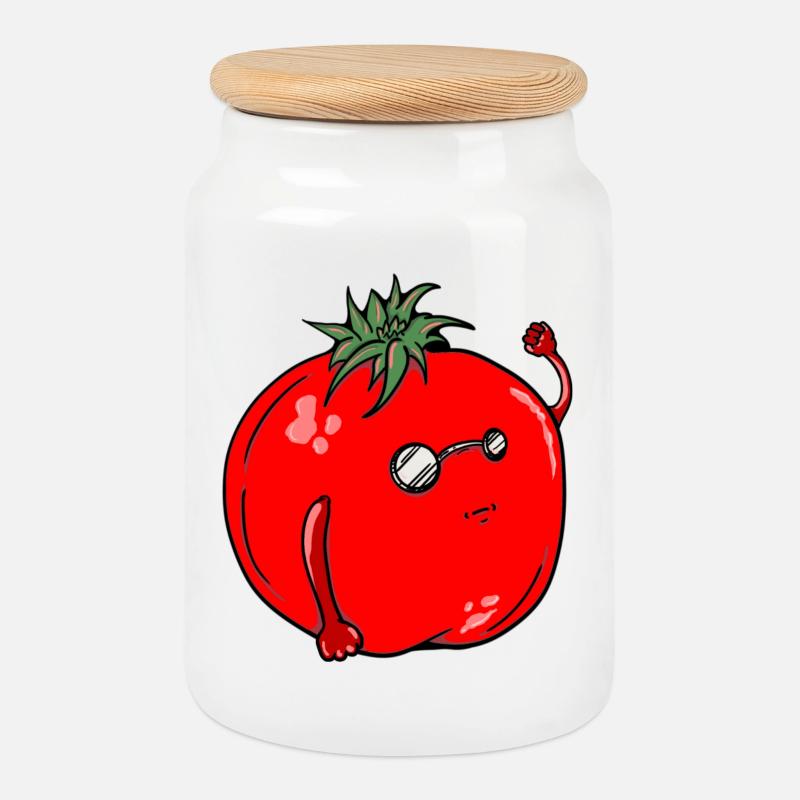 Humorvoller Tomate mit Sonnenbrille - Keksdose mit Holzdeckel - Weiß