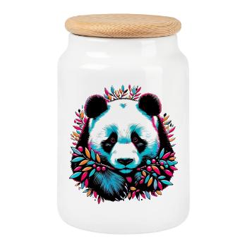 Panda - Cookie Jar with Wooden Lid - white - Front