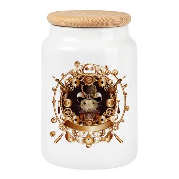 Souris steampunk avec chapeau haut de forme antique dans le cadre - Boîte à biscuits avec couvercle en bois - blanc - Devant