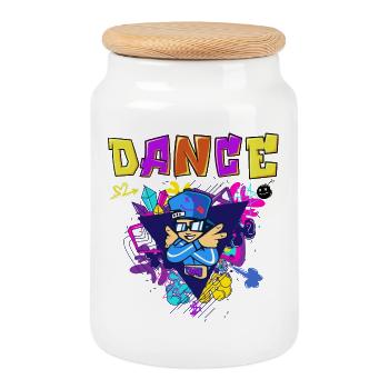 Vibrant breakdance style print design - Cookie Jar with Wooden Lid - white - Front