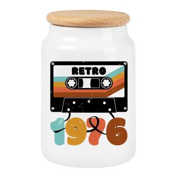 1976 Cassette de musique rétro - Boîte à biscuits avec couvercle en bois - blanc - Devant