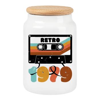 1979 Cassette de musique rétro - Boîte à biscuits avec couvercle en bois - blanc - Devant