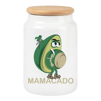 Mamacado avocado vegetable funny illustration icon - Cookie Jar with Wooden Lid - white - Front