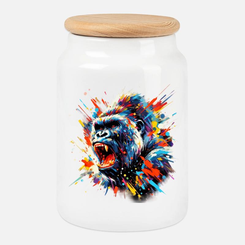 Gorilla - Keksdose mit Holzdeckel - Weiß