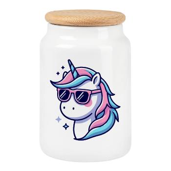 Pastel Neon Unicorn Shades - Cookie Jar with Wooden Lid - white - Front