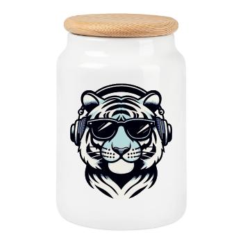 Tiger DJ Shades - Cookie Jar with Wooden Lid - white - Front