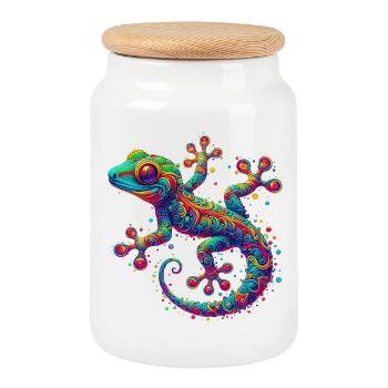 Gecko - Boîte à biscuits avec couvercle en bois - blanc - Devant