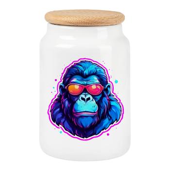 Ein cooler Gorilla mit Sonnenbrille - Keksdose mit Holzdeckel - Weiß - Vorne