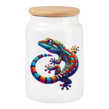 Gecko - Boîte à biscuits avec couvercle en bois - blanc - Devant