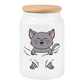Cats, Baby Cat, Kitten, Baby Kitten, Baby Cat - Cookie Jar with Wooden Lid - white - Front