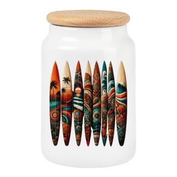 Look surf tropical - Boîte à biscuits avec couvercle en bois - blanc - Devant