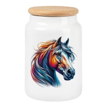 Cheval - Boîte à biscuits avec couvercle en bois - blanc - Devant