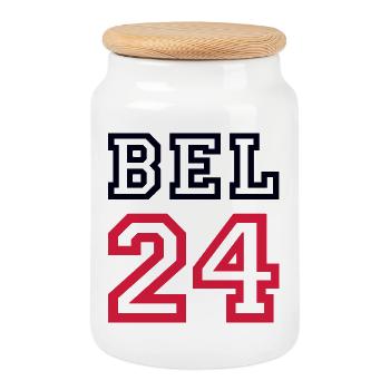 Belgium Belgien - Cookie Jar with Wooden Lid - white - Front