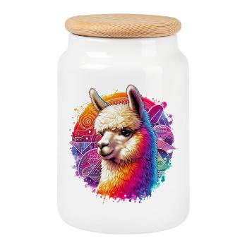 Alpaga - Boîte à biscuits avec couvercle en bois - blanc - Devant