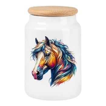 Cheval - Boîte à biscuits avec couvercle en bois - blanc - Devant