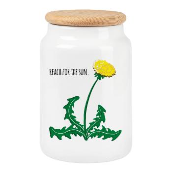 Vivid dandelion illustration with 🌞 motivation! - Cookie Jar with Wooden Lid - white - Front