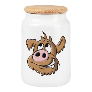 Pig dog naughty - Cookie Jar with Wooden Lid - white - Front