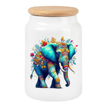 Éléphant - Boîte à biscuits avec couvercle en bois - blanc - Devant