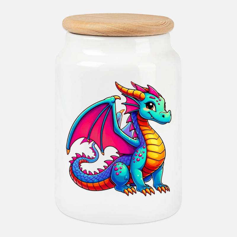 Drache - Keksdose mit Holzdeckel - Weiß