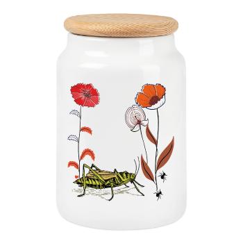 Fleur de jardin avec sauterelle et fourmis - Boîte à biscuits avec couvercle en bois - blanc - Devant