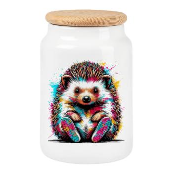 Hedgehog With Sports Shoes Sneaker Sneakers - Cookie Jar with Wooden Lid - white - Front