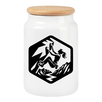 Mädchen klettern bouldern Logo Emblem Alpen - Keksdose mit Holzdeckel - Weiß - Vorne