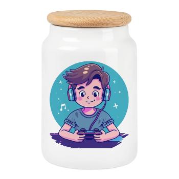 Gaming Junge - Keksdose mit Holzdeckel - Weiß - Vorne