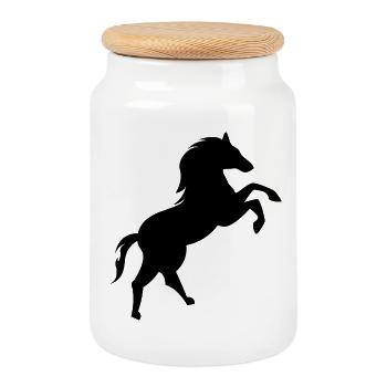 Pferd Logo Galopp Symbol Tiere Illustration icon - Keksdose mit Holzdeckel - Weiß - Vorne